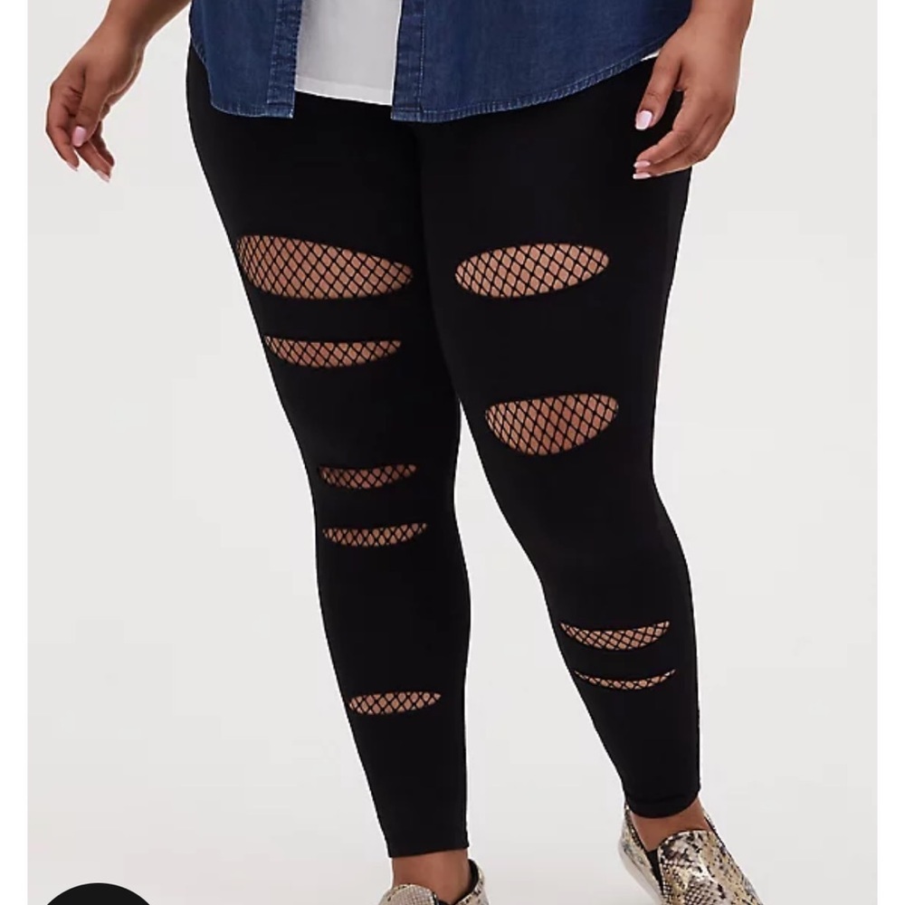 Torrid Premium Legging Slashed Fishnet Underlay Black
